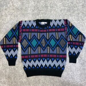 Vintage CHIA Multicolor Sweater Geometric Grandpa Cosby Pullover Size M‎